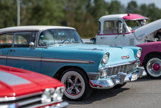 Gothenburg, Sweden - september 07 2024: Blue 1956 Chevrolet Belair on display.