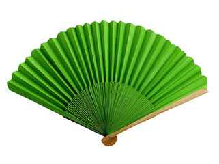 green paper hand fan isolated on a white background