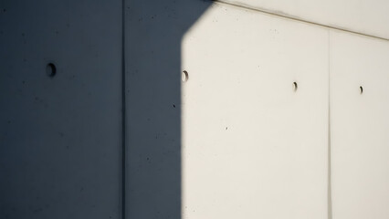 Close-up of a concrete wall with distinct shadows creating geometric patterns, highlighting architectural texture