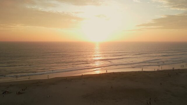 Aerial drone video of sunset over Eten on the northern coast of Peru