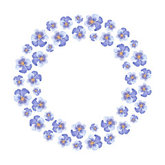 Fototapeta premium Watercolor frame made of blue and purple pansies. Delicate floral style perfect for invitations, greeting cards, scrapbooking, and decorative stationery.