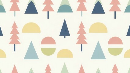 A cultural pattern inspired by Nordic design, using simple pastel shapes on a soft white field.