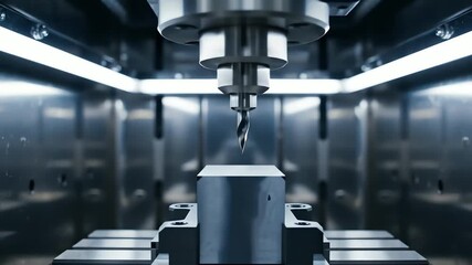 Male factory engineer interacting with holographic augmented reality interface on CNC machine in modern smart manufacturing plant for digital factory concept - Powered by Adobe