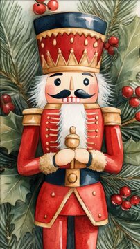 Christmas tree ornament featuring a traditional nutcracker soldier in red and gold uniform.