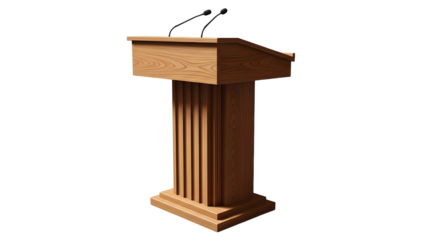 Wooden podium lectern isolated on transparent background