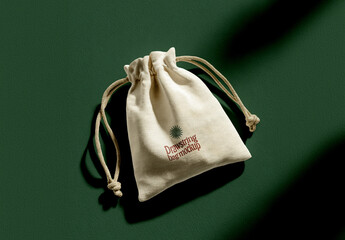 Drawstring Bag Mockup Flat Lay with Shadow