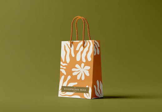 Paper Shopping Bag Mockup with Rope Handles