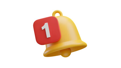 Notification bell icon with red alert badge isolated on transparent background