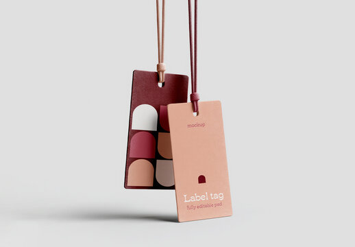 Leather Label Tag Mockup Hanging with String
