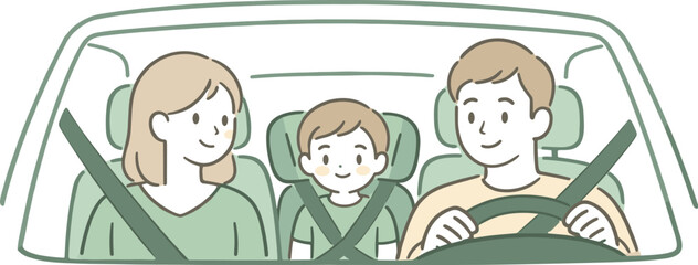 Image Generation. Parents and child enjoying a calm car journey, family sitting comfortably in a small vehicle with gentle