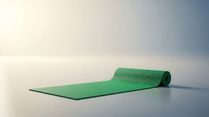 A partially unrolled green yoga mat on a bright, clean surface, symbolizing a fresh start for fitness, exercise, and wellness