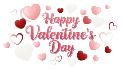 Happy valentine's day greeting with hearts isolated on transparent background