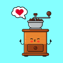 Cute cartoon coffee grinder character expressing love