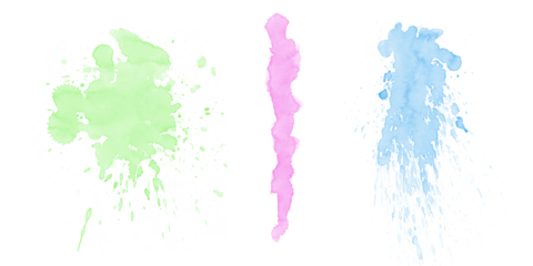 Abstract colorful paint splashes and dripping ink stains set isolated on black background, vibrant neon green, pink and blue liquid splatter textures for modern graphic design