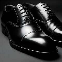 Black Oxford Dress Shoes on Dark Background