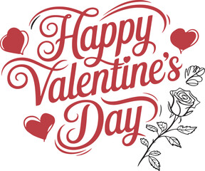 Obraz premium Romantic Happy Valentine's Day Vector with Hearts and Rose