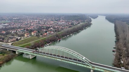 Titel, Serbia - December 21, 2025: Panorama of Titel City and Bridge over the Tisa in Vojvodina, Serbia. 4K stock video