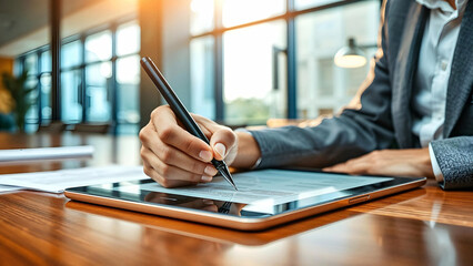 Digital Note Taking – Business Professional Writing on Tablet