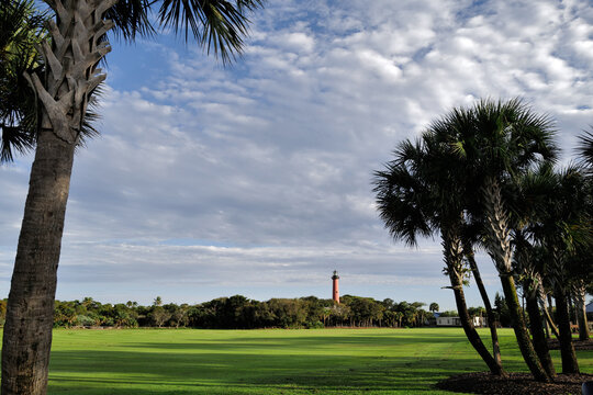 The Jupiter Island Lighthouse at the confluence of Jupiter Inlet and the Indian River in Florida