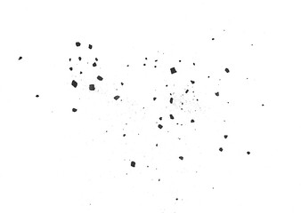 Black coal shattered pieces isolated on a white background, top view. Charcoal chunks.