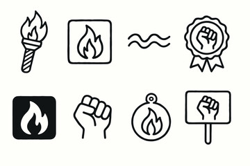 Protest and activism outline icon set. Unity, resistance, social change line collection