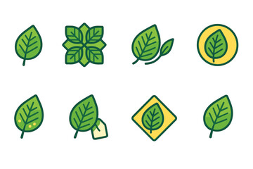 Eco-friendly nature flat icon set. Green leaf, plant symbols in flat style.