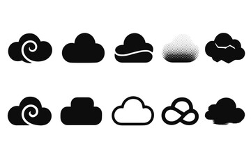 Cloud silhouette icon set. Weather, communication, storage icons silhouette collection