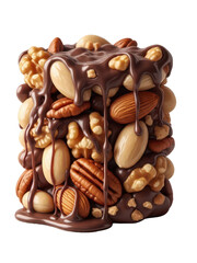 Fototapeta premium Crunchy almond chocolate with nuts melting isolated transparent background delicious dessert concept for marketing