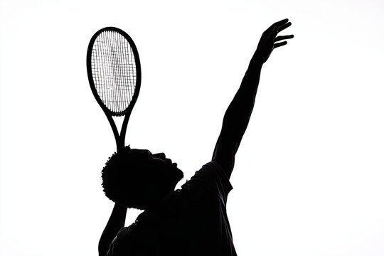Dynamic silhouette of a tennis player in the action of serving the ball, showcasing athletic prowess