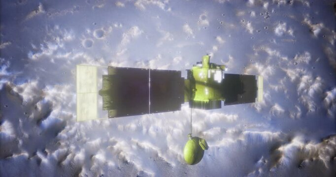 A spacecraft performs detailed mapping and geological analysis of the lunar surface, capturing high resolution data to aid in understanding the moons structure and composition.