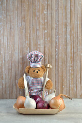 Teddy bear Chef cook Onions 