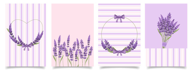 Elegant Lavender Flower Art for Invitations and Decorative Prints. Set of Lavender Greeting Cards. 