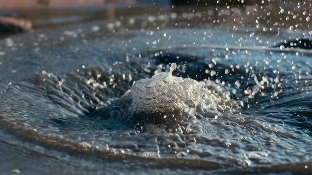 Vigorous turbulent muddy water bubbling and splashing in a close-up slow motion shot for environmental pollution concept and industrial waste