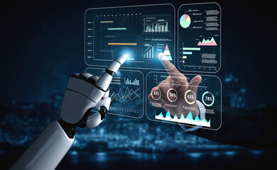 An AI project management dashboard with business performance analytics. AI visualization of project...