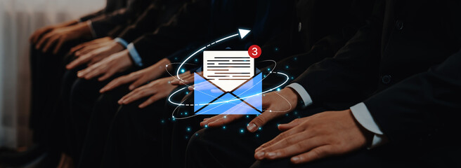 Concept of digital communication and correspondence. Receiving a new message or notification in an email inbox, representing online information exchange and alerts. Fermion