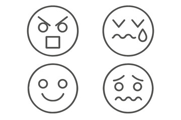 Fototapeta premium Abstract Face Icons. Line style circular vector icons of abstract faces: triangles forming eyebrows, circles for eyes, squares for