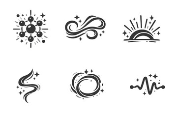 Obraz premium Harmonized Energy Icons. Solid style icons of Harmonized Energy: glow node, wind loop, radiant arc, gentle thread, airy circle,