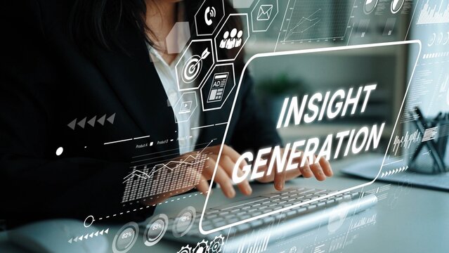 Professional working on computer with digital interface for data analysis and insight generation in modern office setting. Asymptotic smart data analytic. - Powered by Adobe