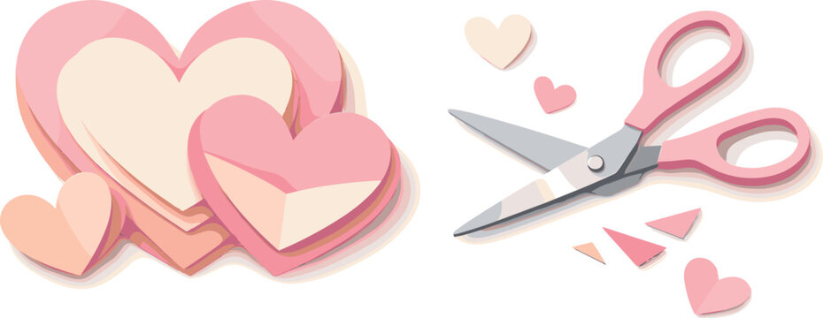 Minimal Paper Hearts. Minimal paper hearts featuring crisp scissor-cut contours and layered depth, modern flat vector illustration
