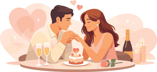 Anniversary Celebration Art. Minimal celebration moment showing a couple exchanging gentle gestures and emotional closeness,
