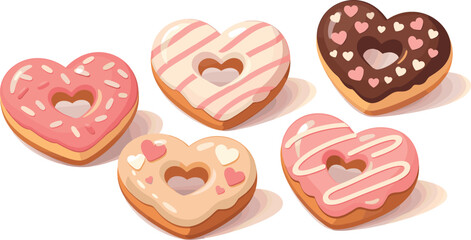 Donut Hearts Composition. Minimal donut hearts composition highlighting individual pastries with rounded edges, icing details, and