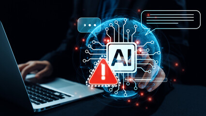 AI interface showing prompt error warning and system alert. AI prompt failure can lead to incorrect output or hallucination. Managing AI prompt error is crucial in safe AI deployment. Elide