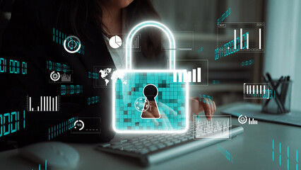 A conceptual image illustrating digital security, featuring a lock and data visualization elements, emphasizing the importance of online safety and privacy in technology. Xenic