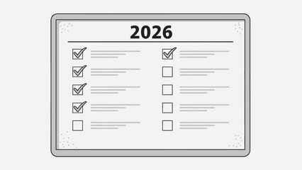 Visualizing Annual Objectives for 2026 with a Detailed Marked Progress Checklist Illustration on a