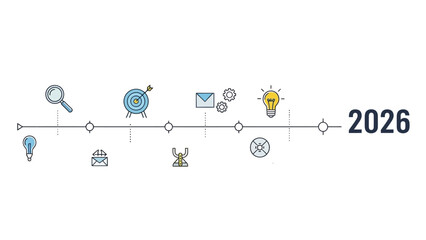 Visual representation of future business strategy and goal achievement timeline by 2026 outlining