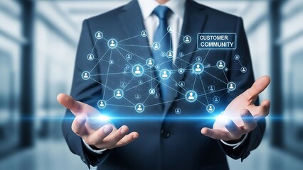 Business Professional Holding Digital Network of Customer Connections.