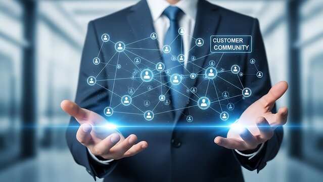 Business Professional Holding Digital Network of Customer Connections. - Powered by Adobe