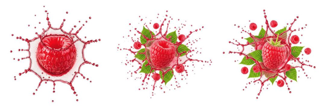 Raspberry fruit Rubus idaeus, raspberry with juice splash, red raspberry black raspberry, raspberry berry bramble fruit, framboise frambuesa lampone malin oil paint