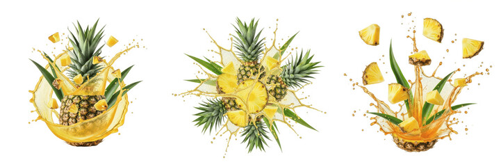 Pineapple fruit Ananas comosus, pineapple with juice splash, ripe pineapple tropical pineapple, ananas pinya nana abacaxi pineapple painting oil paint