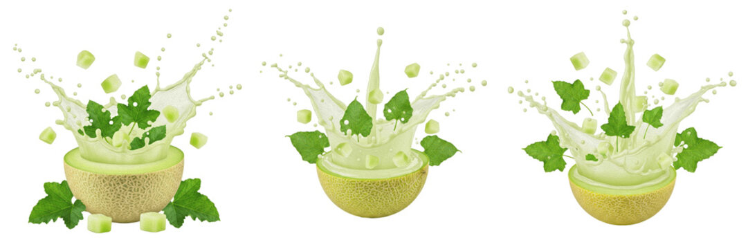 Honeydew fruit Cucumis melo, honeydew with juice splash, honeydew melon green melon, cantaloupe honeydew muskmelon midy honeydew oil paint